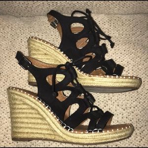 Black Ghillie lace-up espadrille wedges size 9